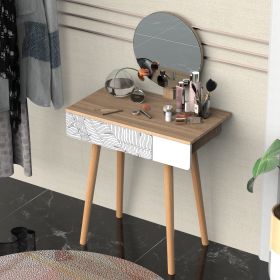 Dressing Table with Drawer and Mirror height adjustable Wooden Oak Color Bedroom Dressing Room Elegant and Durable