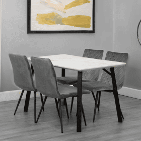 Opulent Urban Loft Dining Set with Marble Effect Table and 4 Chairs - Grey