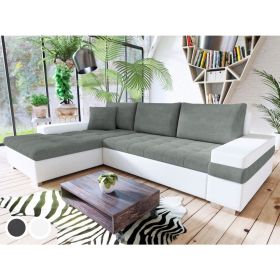 Bessie Fabric Corner Sofa Bed - White/Grey
