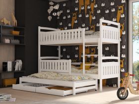 Brenda Wooden 2 Drawers Bunk Bed with Trundle and Foam Mattress - White