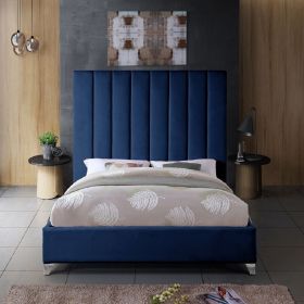 Alexo Plush Velvet Bed - Blue in 5 Sizes