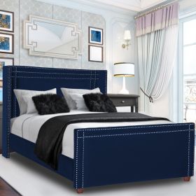 Cubica Plush Velvet Bed - Blue in 5 Size