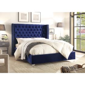 Adriana Plush Velvet Bed - Blue in 5 Sizes