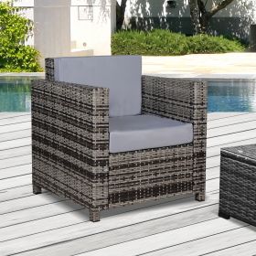 1 Seater Rattan Garden Chair All-Weather Wicker Weave Single Sofa Armchair with Fire Resistant Cushion - Grey