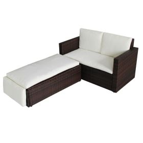 Garden Rattan Sun Bed Sofa 2 Seater Lounger Set - Brown