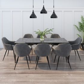 Grey Ceramic Extendable Dining Set with 8 Grey Velvet Dining Chairs