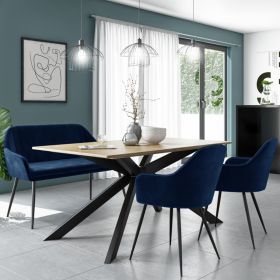 Carson Oak Dining Table with 2 Navy Blue Velvet Dining Chairs and 1 Bench - Seats 4
