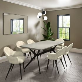 Taupe High Gloss Dining Table with 6 Beige Fabric Dining Chairs
