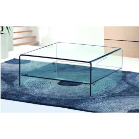 Rochford Tempered Glass Square Coffee Table with Shelf - Square