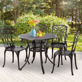 Cast Aluminium 4-Seater Outdoor Garden Table & Chair Set - Brown