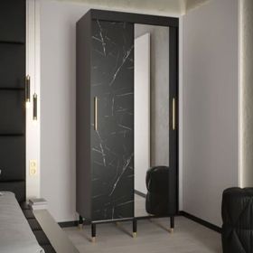 Ethereal Nook 2 Door Mirror Sliding Wardrobe in Black - 100cm
