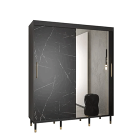 Ethereal Nook 2 Door Mirror Sliding Wardrobe in Black - 200cm