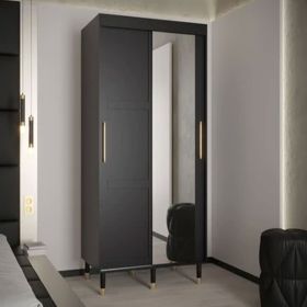Odyssey Radiance 2 Door Mirror Sliding Wardrobe in Black - 100cm