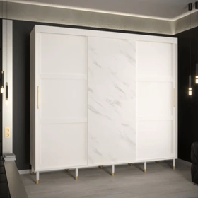 Noir Velour 3 Door Sliding Wardrobe in White - 250cm