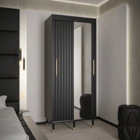 Evelyn Haven 2 Door Mirrored Sliding Wardrobe in Black - 100cm