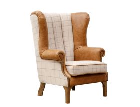 Margate Fluted Wing Chair in Leather & Wool - Taupe