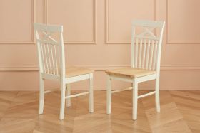 Set of Two Classic Farmhouse Style  Dining Chair - Oak with White