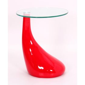 Lynmouth Round Glass Top Lamp Side Table - Red