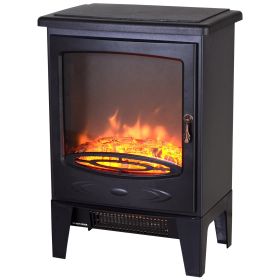 Electric Heater Freestanding Fireplace Artificial Flame Effect w/ Safety Thermostat 950w/1850W Tempered Glass Casing