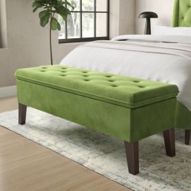 Magnolia Cushioned End-of-Bed Ottoman Storage Bench in Green Velvet