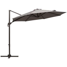3M Roma Umbrella Sun Shade Cantilever Hanging Parasol w/ Cross Base Hand Crank Aluminium Frame 360°Rotation - Grey