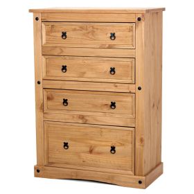 Waltham Distressed Solid Waxed Light Pine 4 Drawer Wide Chest - Natural
