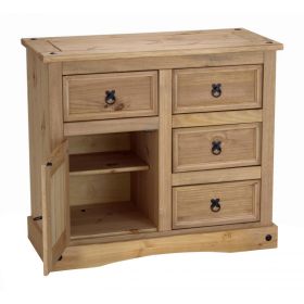 Waltham Solid Waxed Light Pine Sideboard with 1 Door and 4 Drawers - Natural