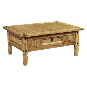 Waltham Distressed Solid Waxed Light Pine Coffee Table with Drawer - Natural