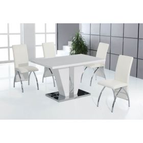 Hove Stainless Steel Base Dining Table in High Gloss - White