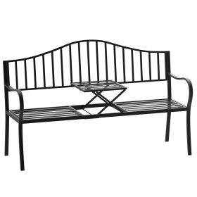Outdoor Metal Frame Bench Patio Park Garden Seating Chair with Foldable Middle Table