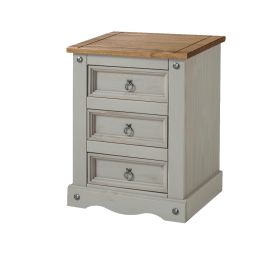 Corona 3 Drawer Bedside Cabinet - Grey 