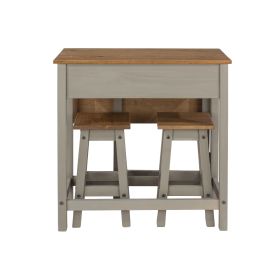 Corona Pine Drop-Leaf Dining Table & 2 Stool Set - Grey