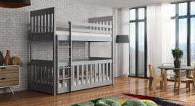 Kristofer Wooden Bunk Bed with Cot Bed and Bonnell Foam Mattress - Grey