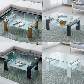2 Tier Clear Glass Rectangle Coffee Table MDF Legs - 3 Colours