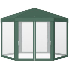 Netting Gazebo Hexagon Tent Patio Canopy Outdoor Shelter Party Activities Shade Resistant (Green)