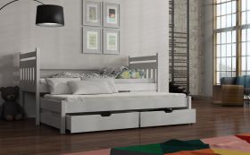 NEIL Wooden 2 Drawers Storage Double Bed with Trundle and Bonnell Foam Mattress - White