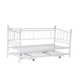 Melrose White Wooden Slat Day Bed Frame with Trundle - 3ft Single