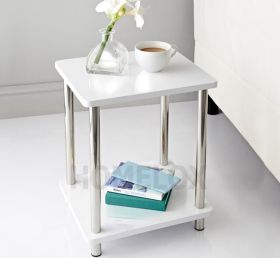 2 Tier Coffee Table, Side Table with Shelf - White Gloss Finish