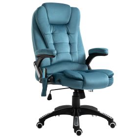 Massage Recliner Chair Heated Office Chair with Six Massage Points Velvet-Feel Fabric 360° Swivel Wheels Blue