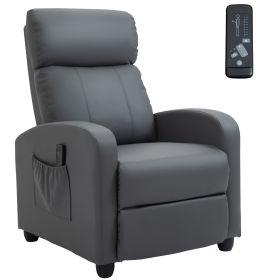 Recliner Sofa Chair PU Leather Massage Armcair w/ Footrest and Remote Control for Living Room, Bedroom, Home Theater, Grey