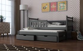 Dominica Wooden 2 Drawers Storage Bed with Trundle and Foam Mattress - Graphite