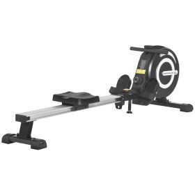 Indoor Body Health & Fitness Adjustable Magnetic Rowing Machine Rower with LCD Digital Monitor & Wheels for Home, Office, Gym