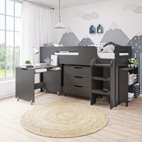 Dark Grey Mid Sleeper Cabin Bed with Storage and Desk