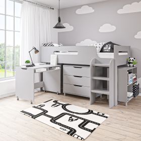 Light Grey Mid Sleeper Cabin Bed with Desk and Storage