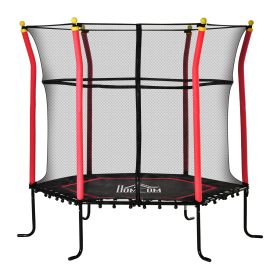 5.2FT / 63 Inch Kids Trampoline With Enclosure Net Mini Indoor Outdoor Trampolines for Child Toddler Age 3 - 10 Years Red