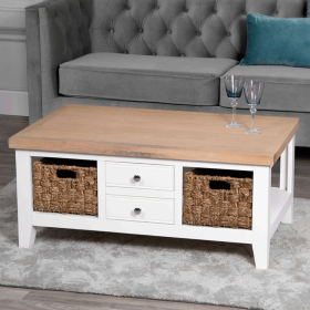 Quantum Coffee Table with Oak Top - White