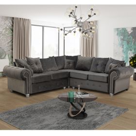 Marvin Luxury Design Plush Velvet Corner Sofa Set - Grey