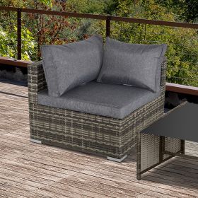 PE Rattan Wicker Corner Sofa Garden Furniture Single Sofa Chair w/ Cushions, Deep Grey