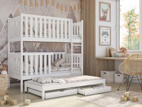 Persian Wooden 2 Drawer Storage Kids Bunk Bed with Trundle and Bonnell Foam Mattress - White