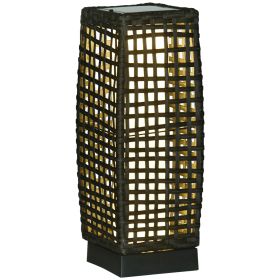 Outdoor Rattan Solar Lantern, Brushed PE Wicker Patio Garden Lantern wtih Auto On/Off Solar Powered LED Lights for Indoor & Outdoor Use Grey